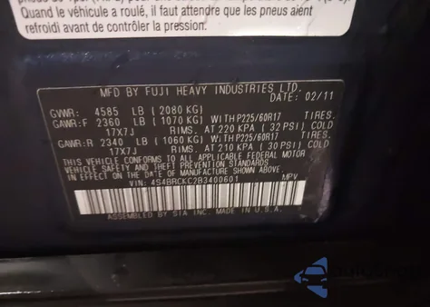 2011 Subaru Outback 2.5I Limited from USA, damaged, VIN 4S4BRCKC2B3400601